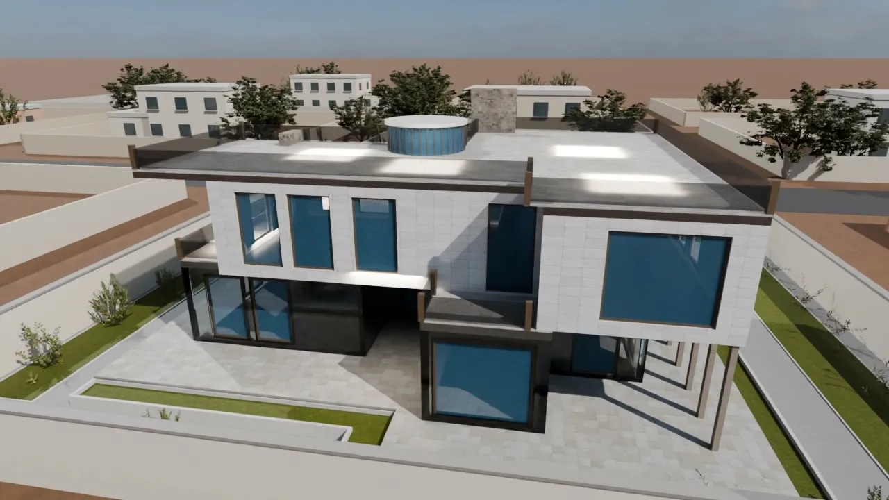 Arrière du bâtiment et piscine — Villa aux grandes baies