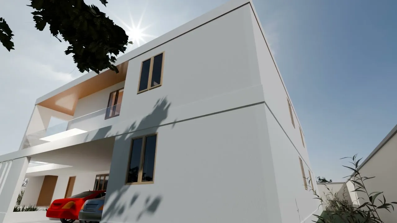 Contre-plongée sur la façade — Villa familiale à étage