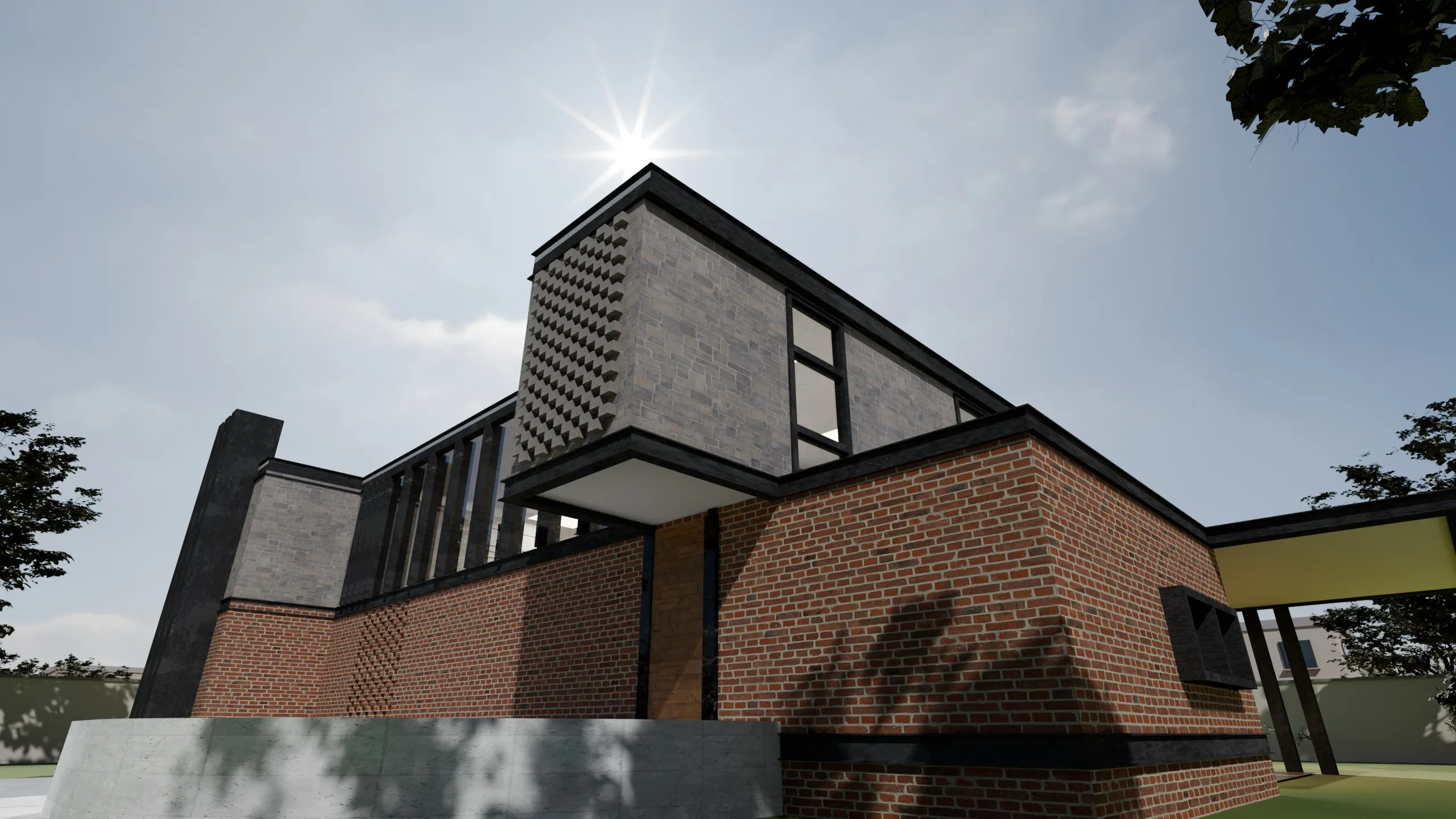 Contre-plongée sur la façade — Villa contemporaine